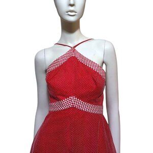 VTG Mike Benet Formal Gown 8 Maxi Halter Polka Dots Embroidered Prom Wedding